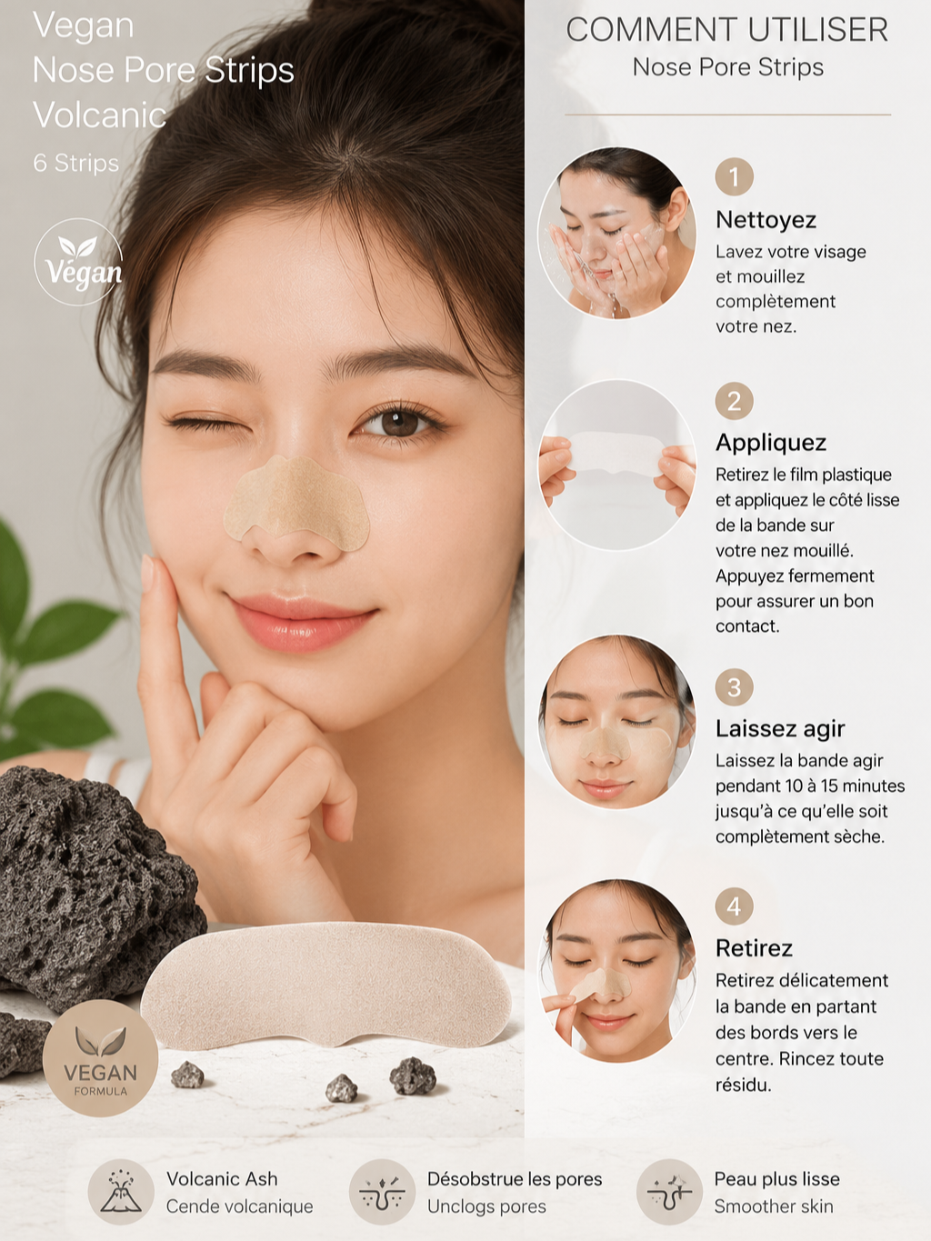 PUREDERM Vegan Nose Pore Strips Volcanic 6 Strips