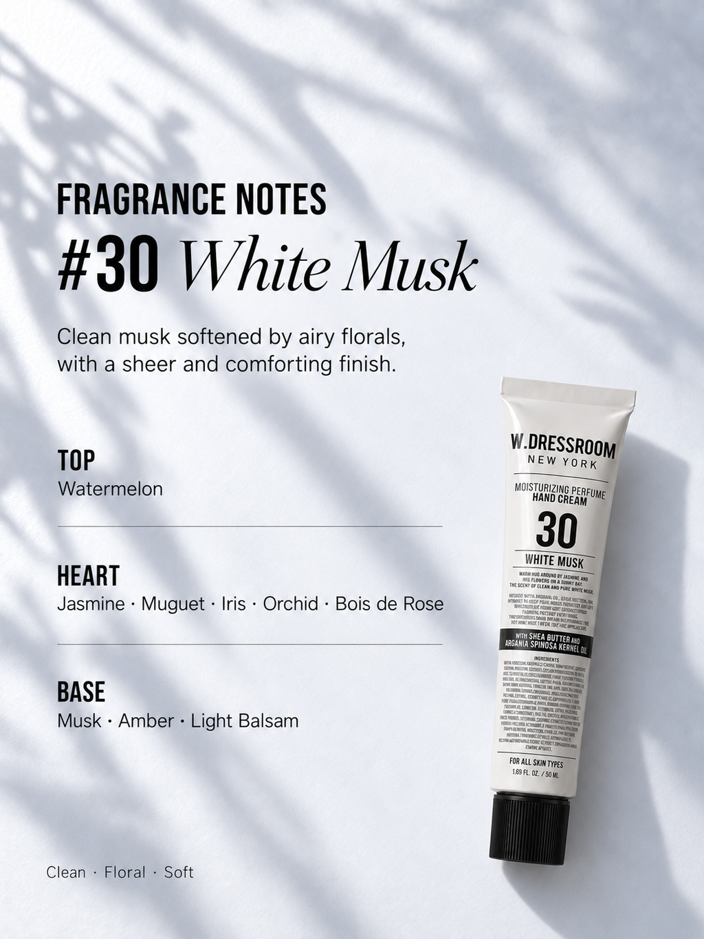 W DRESSROOM Moisturizing Perfume Hand Cream 30 White Musk 50ml