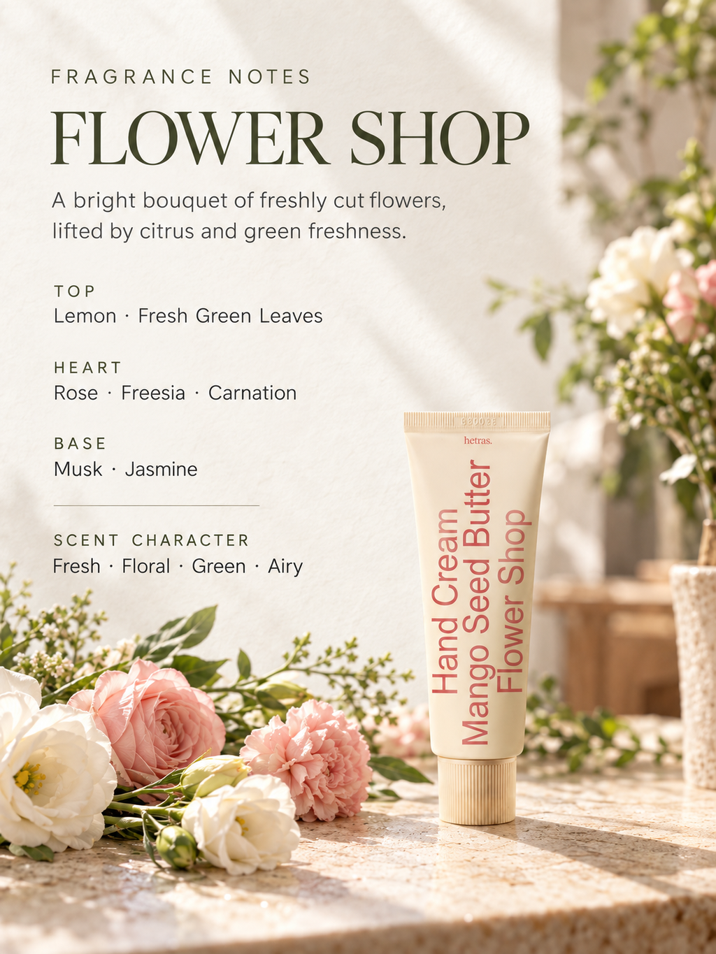 HETRAS Perfumed Mango Seed Butter Hand Cream Flower Shop 50ml
