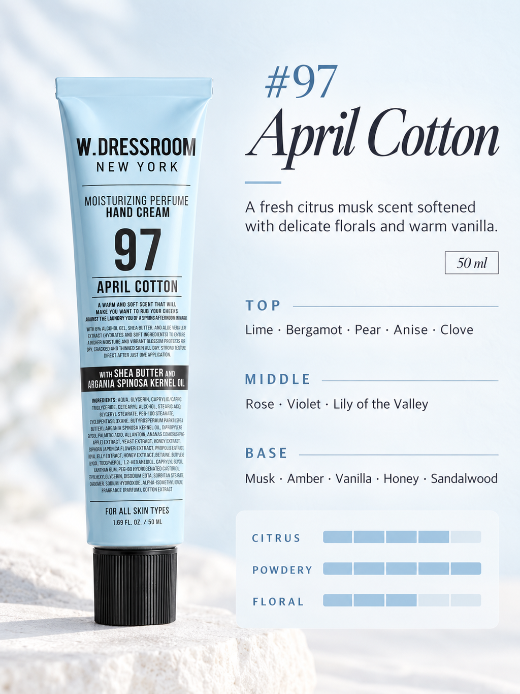 W DRESSROOM Moisturizing Perfume Hand Cream 97 April Cotton 50ml