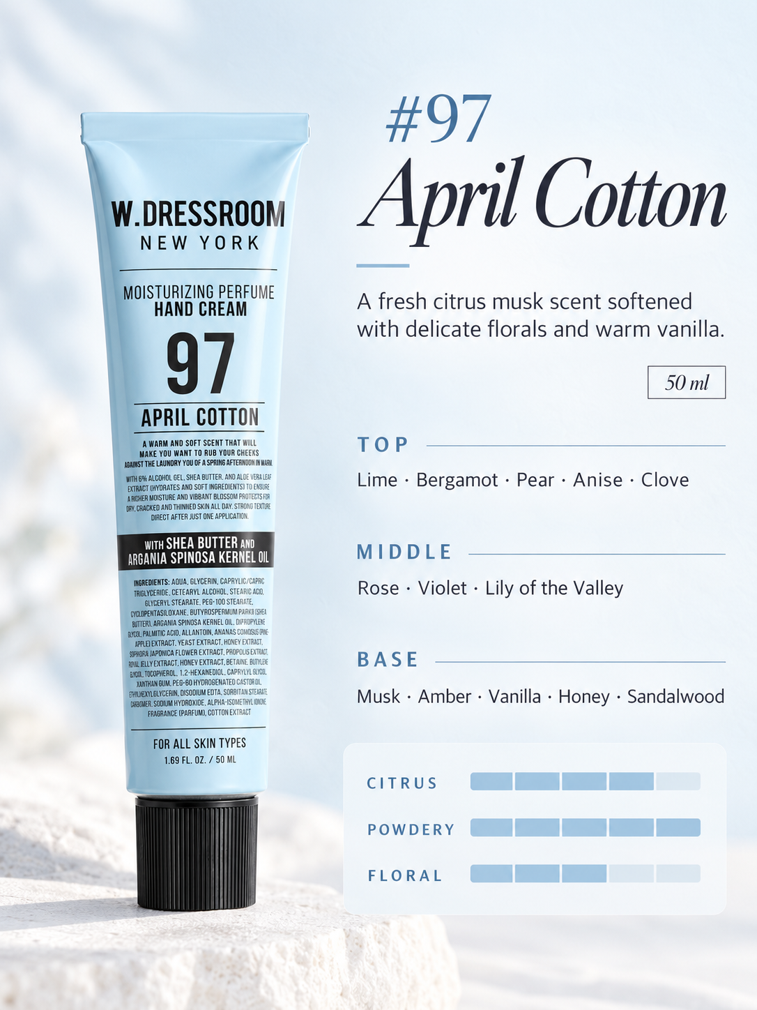 W DRESSROOM Moisturizing Perfume Hand Cream 97 April Cotton 50ml