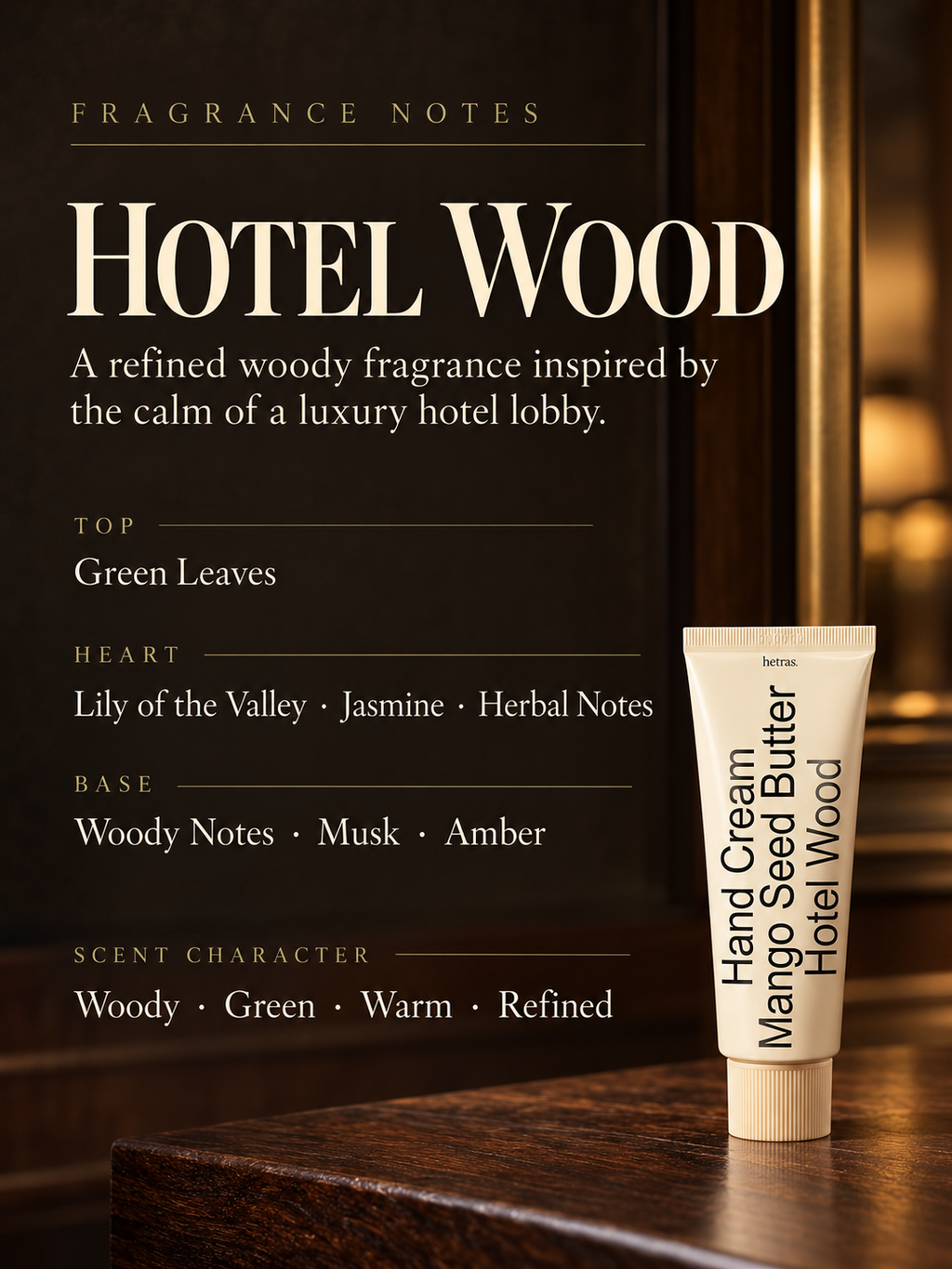 HETRAS Perfumed Mango Seed Butter Hand Cream Hotel Wood 50ml
