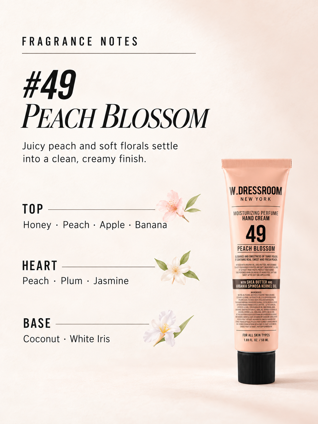 W DRESSROOM Moisturizing Perfume Hand Cream 49 Peach Blossom 50ml