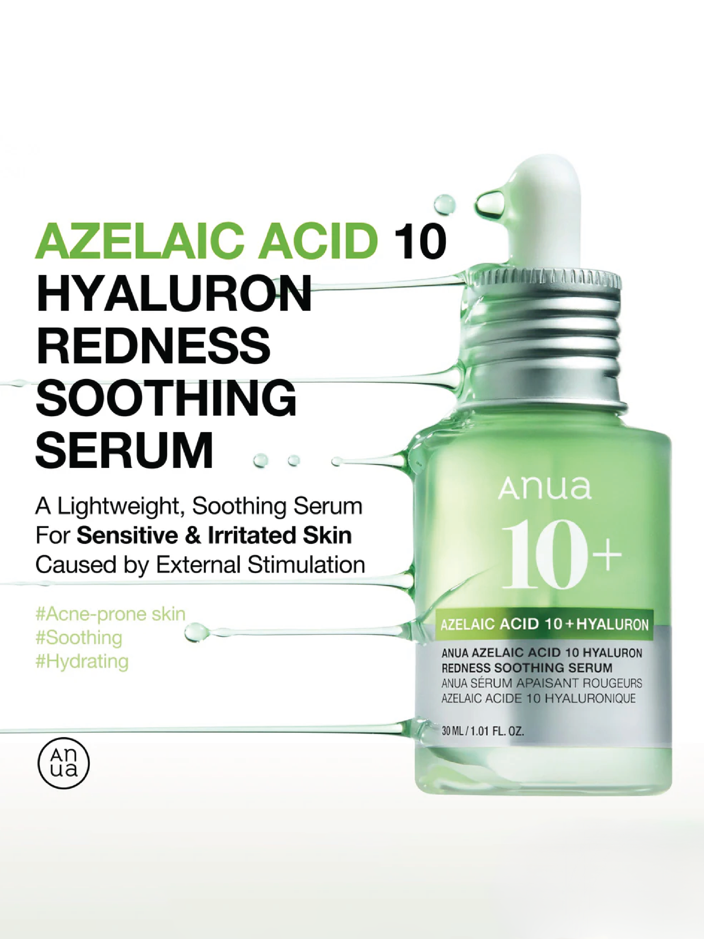 ANUA Sérum Apaisant Anti-rougeurs à l'Acide Azélaïque 10 et à l'Acide Hyaluronique