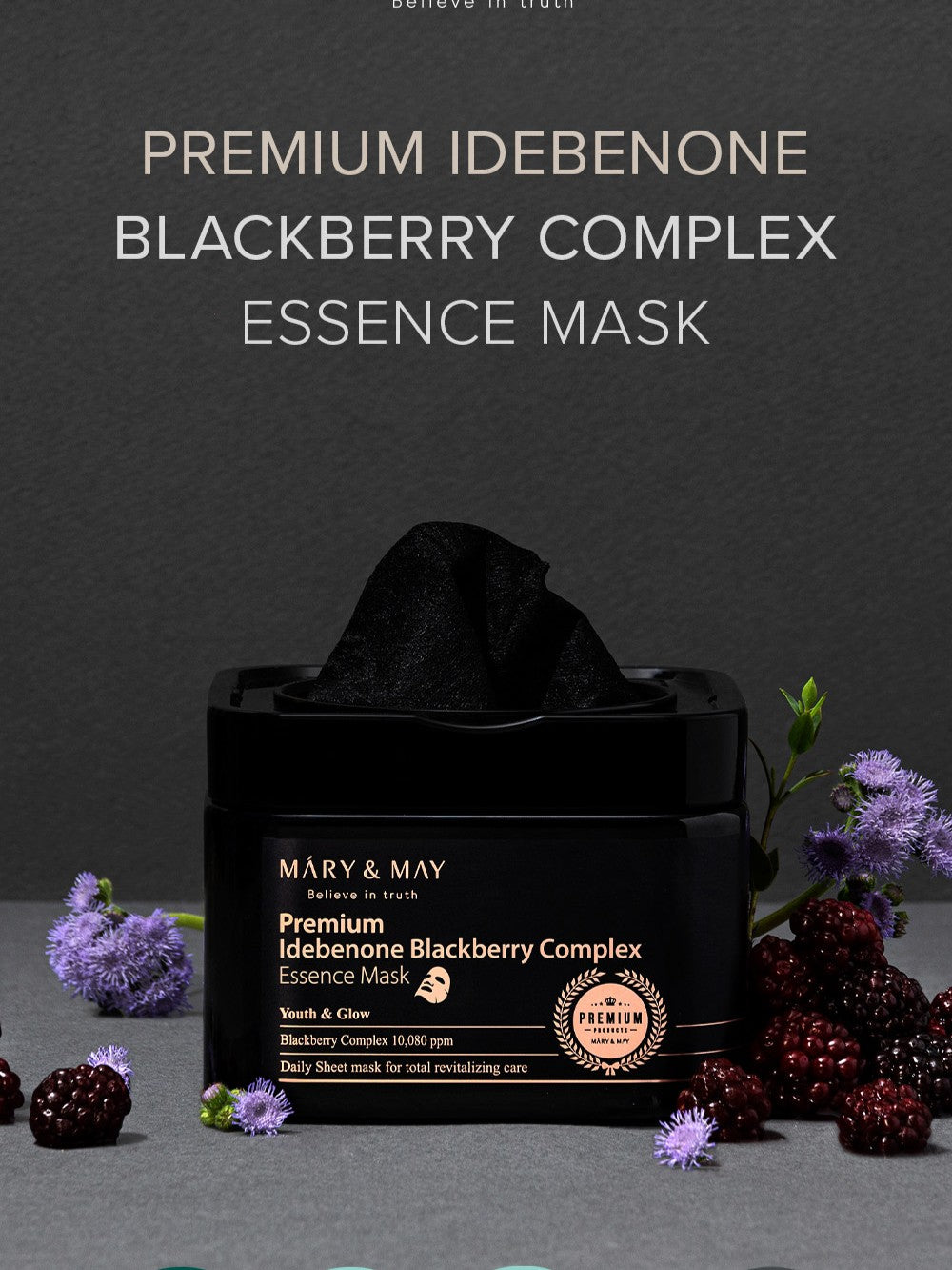 MARY&MAY Masque en Essence Premium Complexe Idébénone Mûre 20 pcs