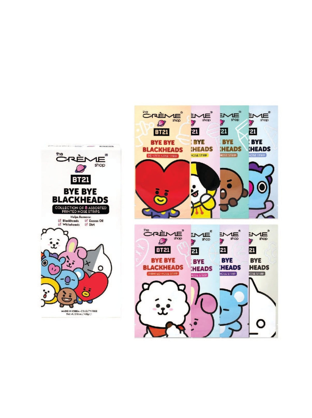 THE CREME SHOP | BT21 : Bye Bye Points Noirs - Bandes Purifiantes Imprimées (Lot de 8)